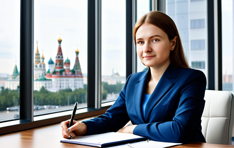 **

A professional businesswoman in a modest dark blue business suit, sitting at a clean desk in a modern, bright office in Moscow, Russia, fully clothed, appropriate attire, safe for work, perfect anatomy, natural proportions, professional photography, high quality. Natural lighting coming from a window with a view of the Moscow skyline. She is holding a pen and looking at a document. Family-friendly.

**
