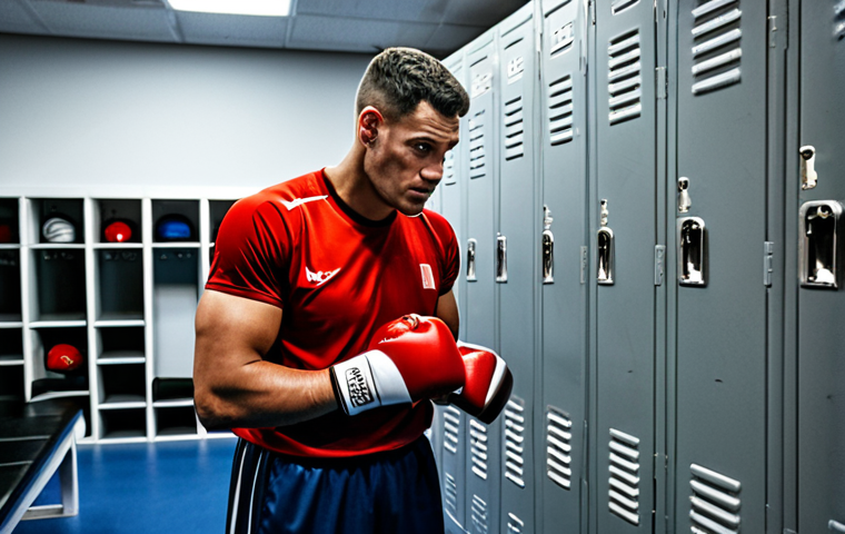 격투기 시합장 구조 - Arena Preparation**

"A brightly lit arena, focusing on the meticulous setup before a fight. Workers...