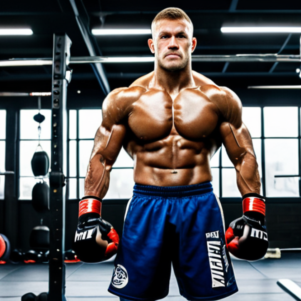 격투기 후원 시스템 - **
"A professional MMA fighter, fully clothed in athletic gear with sponsor logos (appropriate and ...