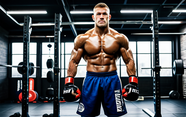 격투기 후원 시스템 - **
"A professional MMA fighter, fully clothed in athletic gear with sponsor logos (appropriate and ...