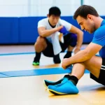 격투기 부상 대처법 - **Prompt:** A male martial artist, mid-20s, with short dark hair and an athletic build, is on the ma...