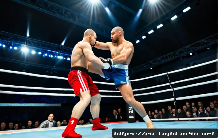 Home 17 격투기 명경기 하이라이트 - Photorealistic mixed martial arts championship highlight moment in a modern indoor arena, two fully ...